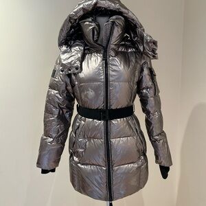 SAM. Metallic Silver Quilted Belted Puffer Coat - Women